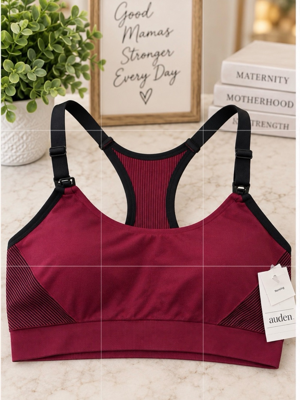 Auden Nursing Sports Bra Burgundy Black Wireless NWT 💛B1G2 FREE💛